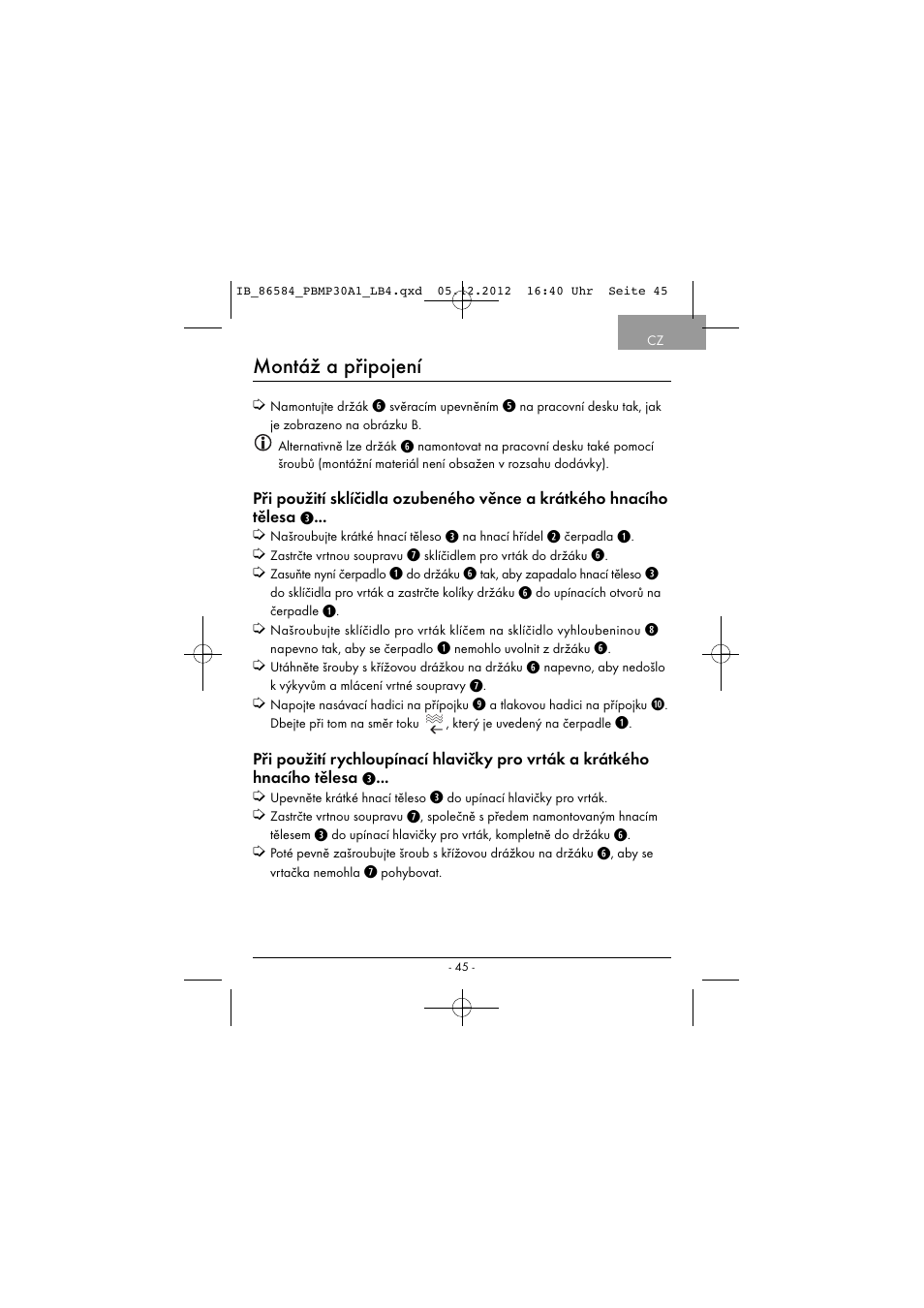 Montáž a připojení | Powerfix PBMP 30 A1 User Manual | Page 48 / 74