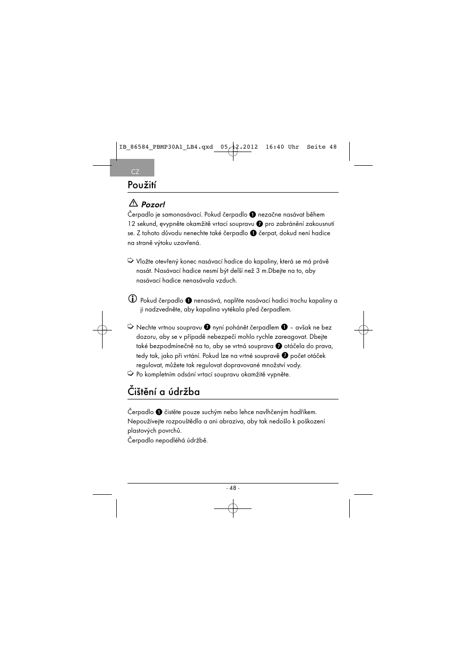 Použití, Čištění a údržba | Powerfix PBMP 30 A1 User Manual | Page 51 / 74
