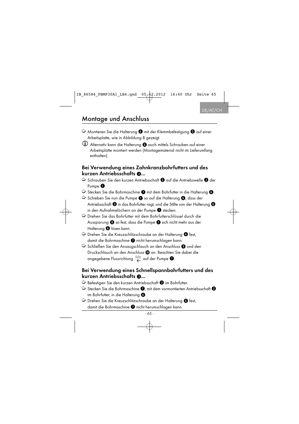 Montage und anschluss | Powerfix PBMP 30 A1 User Manual | Page 68 / 74