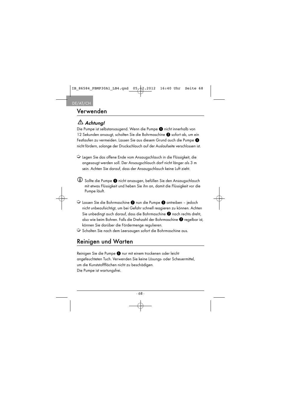 Verwenden, Reinigen und warten | Powerfix PBMP 30 A1 User Manual | Page 71 / 74