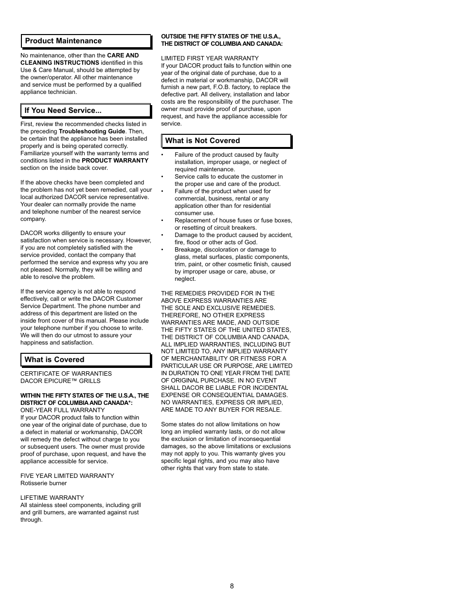 Dacor OGC52 User Manual | Page 10 / 12