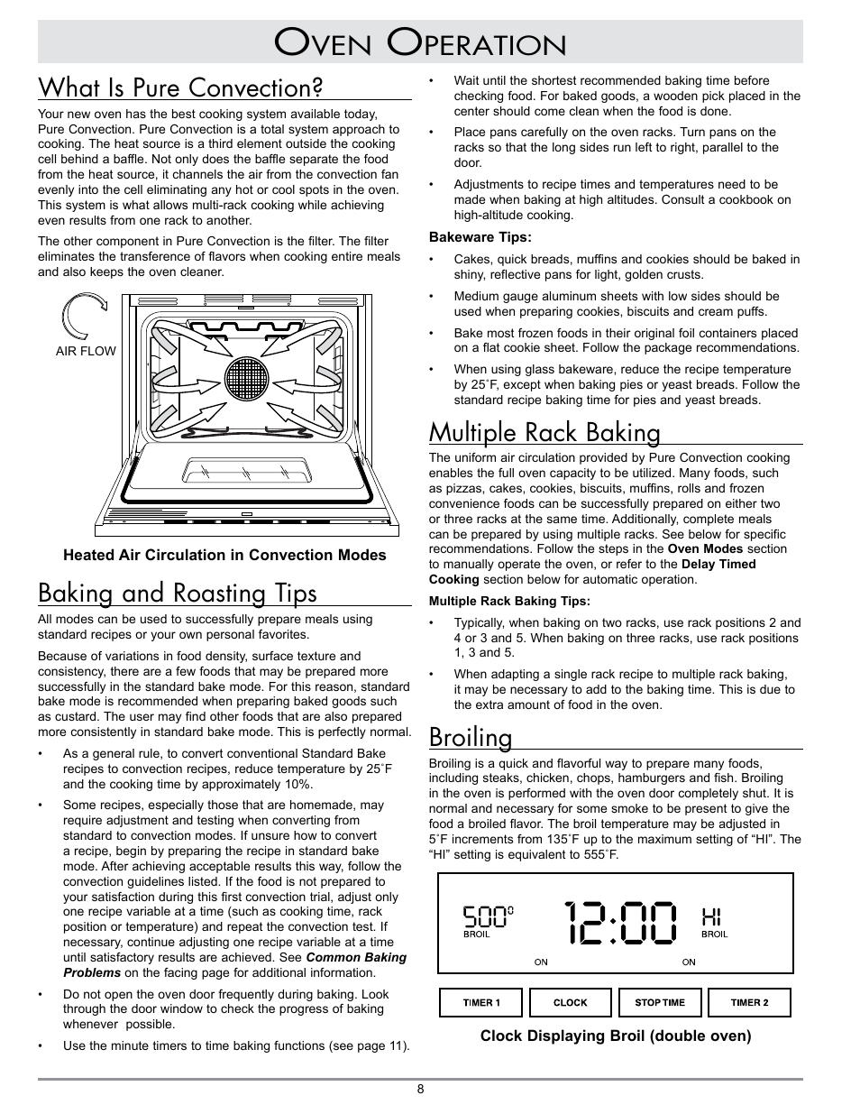 Peration what is pure convection, Baking and roasting tips, Multiple rack baking | Broiling | Dacor MCD User Manual | Page 10 / 24
