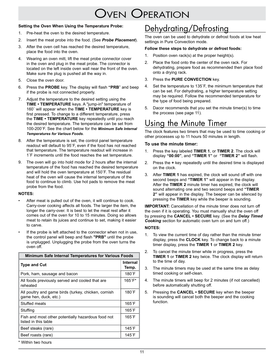 Peration dehydrating/defrosting, Using the minute timer | Dacor MCD User Manual | Page 13 / 24