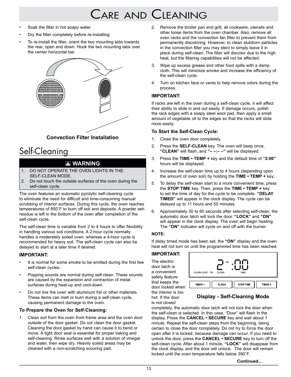 Self-cleaning, Leaning | Dacor MCD User Manual | Page 15 / 24