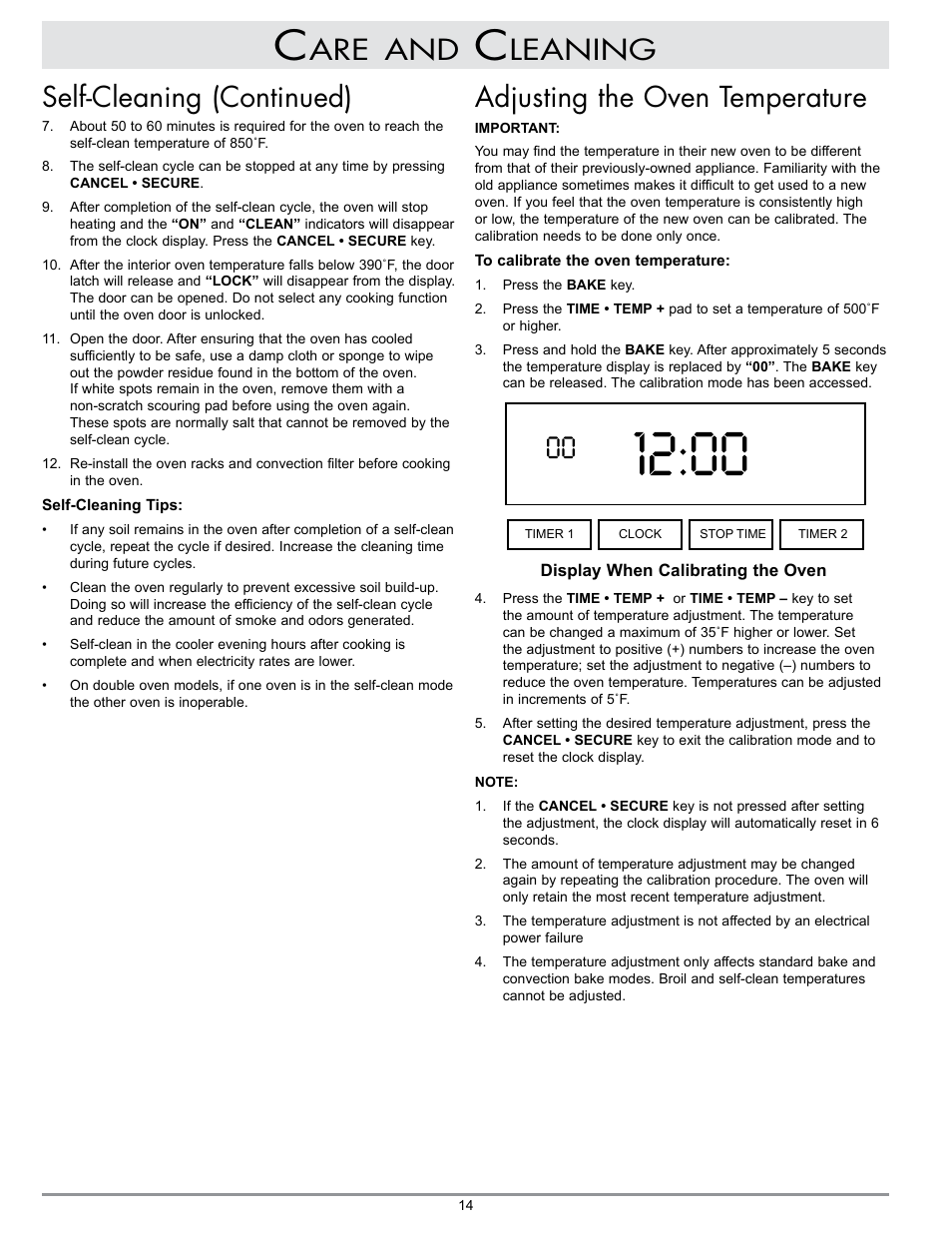 Adjusting the oven temperature, Self-cleaning (continued), Leaning | Dacor MCD User Manual | Page 16 / 24