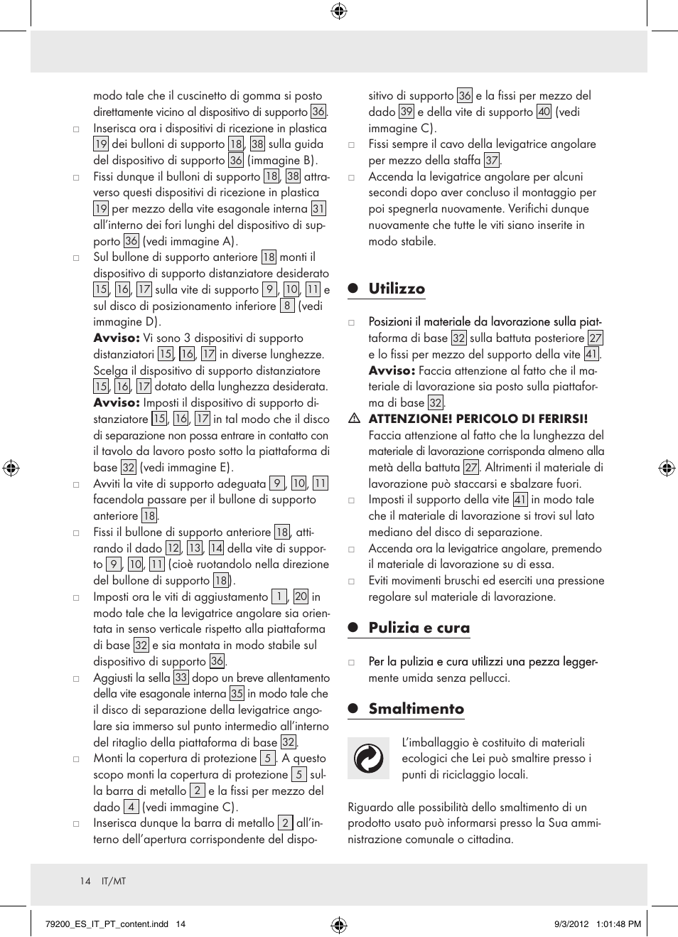 Utilizzo, Pulizia e cura, Smaltimento | Powerfix Z15003 User Manual | Page 14 / 36