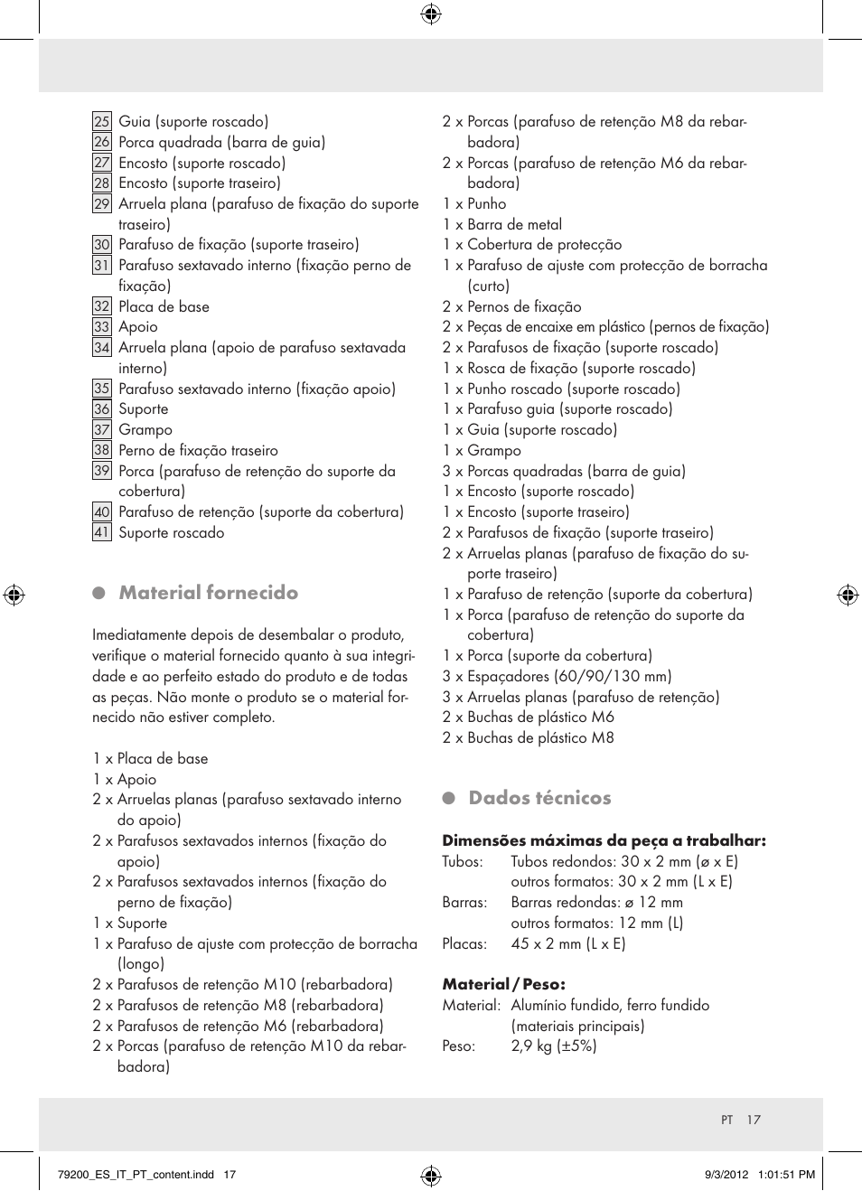 Material fornecido, Dados técnicos | Powerfix Z15003 User Manual | Page 17 / 36