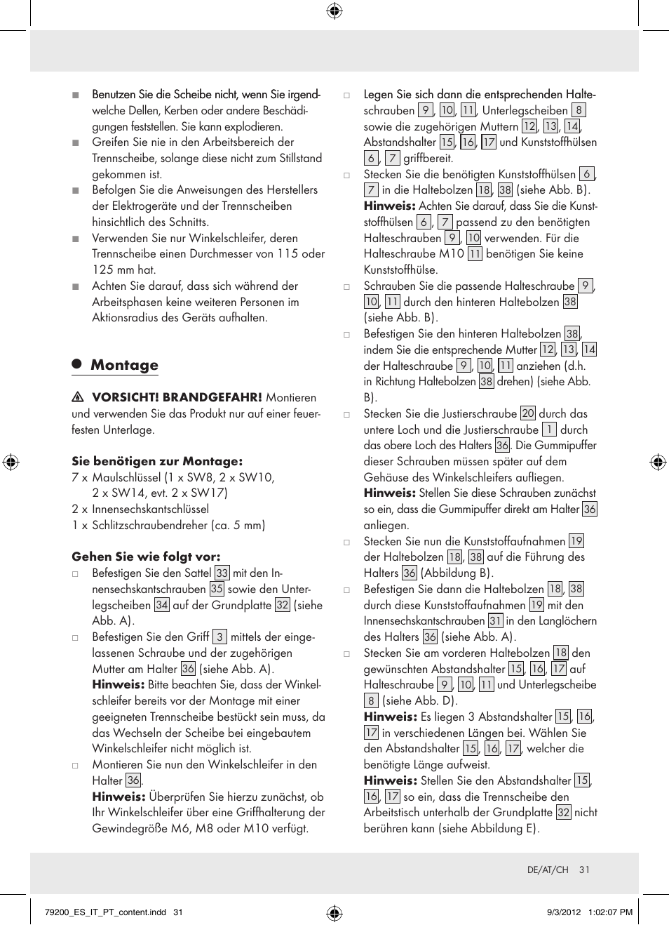 Montage | Powerfix Z15003 User Manual | Page 31 / 36