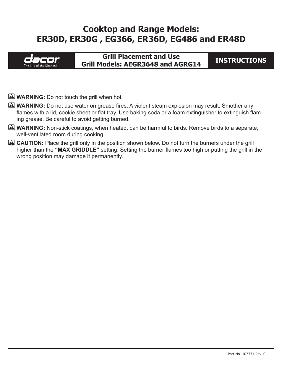 Dacor EG366 User Manual | 4 pages