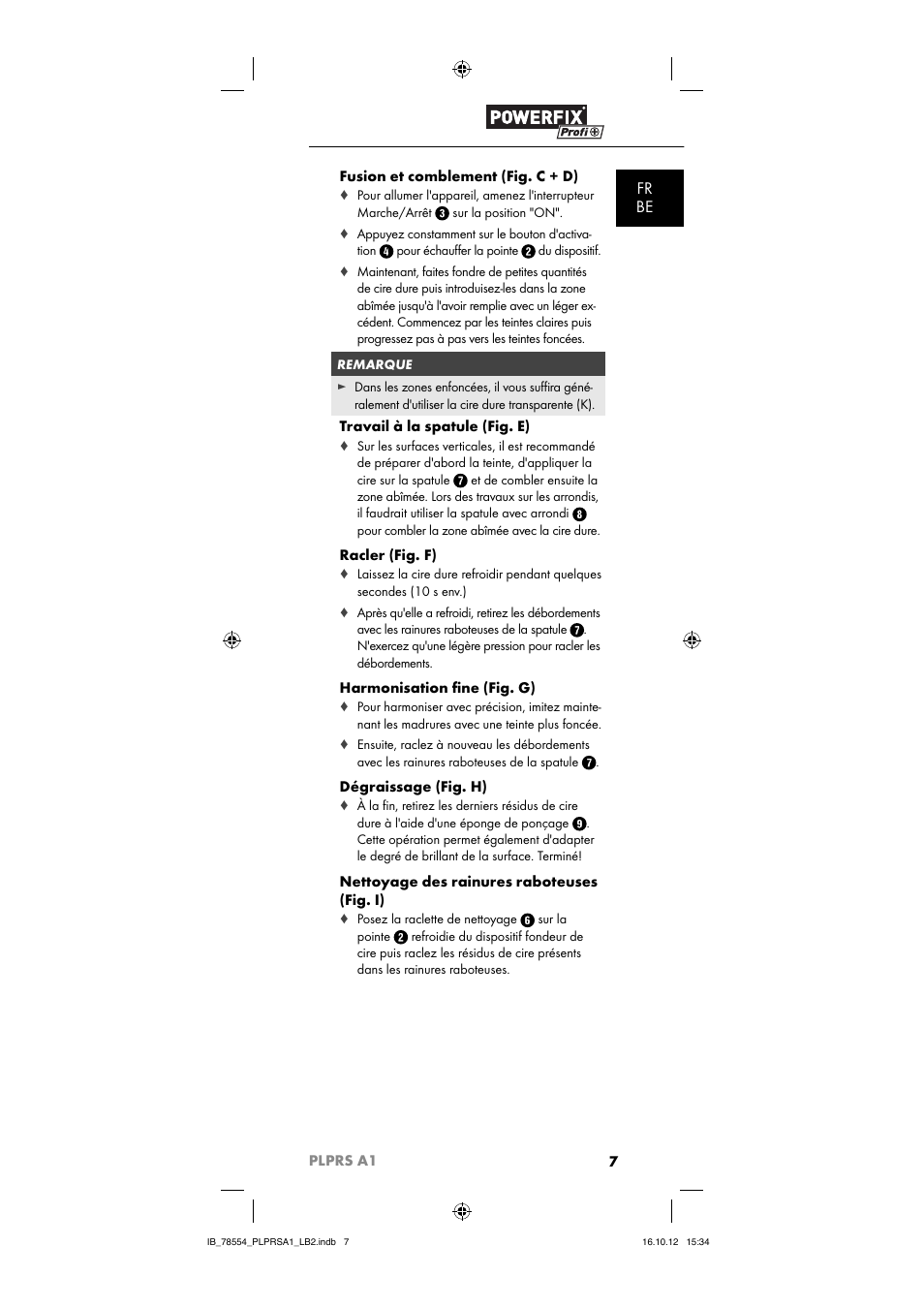 Fr be | Powerfix PLPRS A1 User Manual | Page 10 / 33