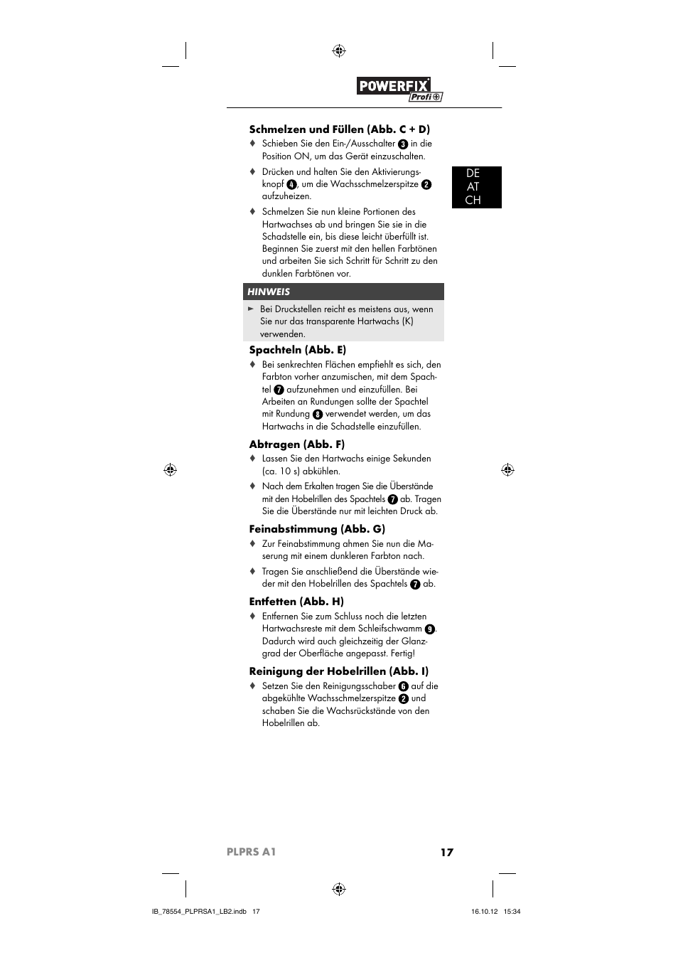 De at ch | Powerfix PLPRS A1 User Manual | Page 20 / 33