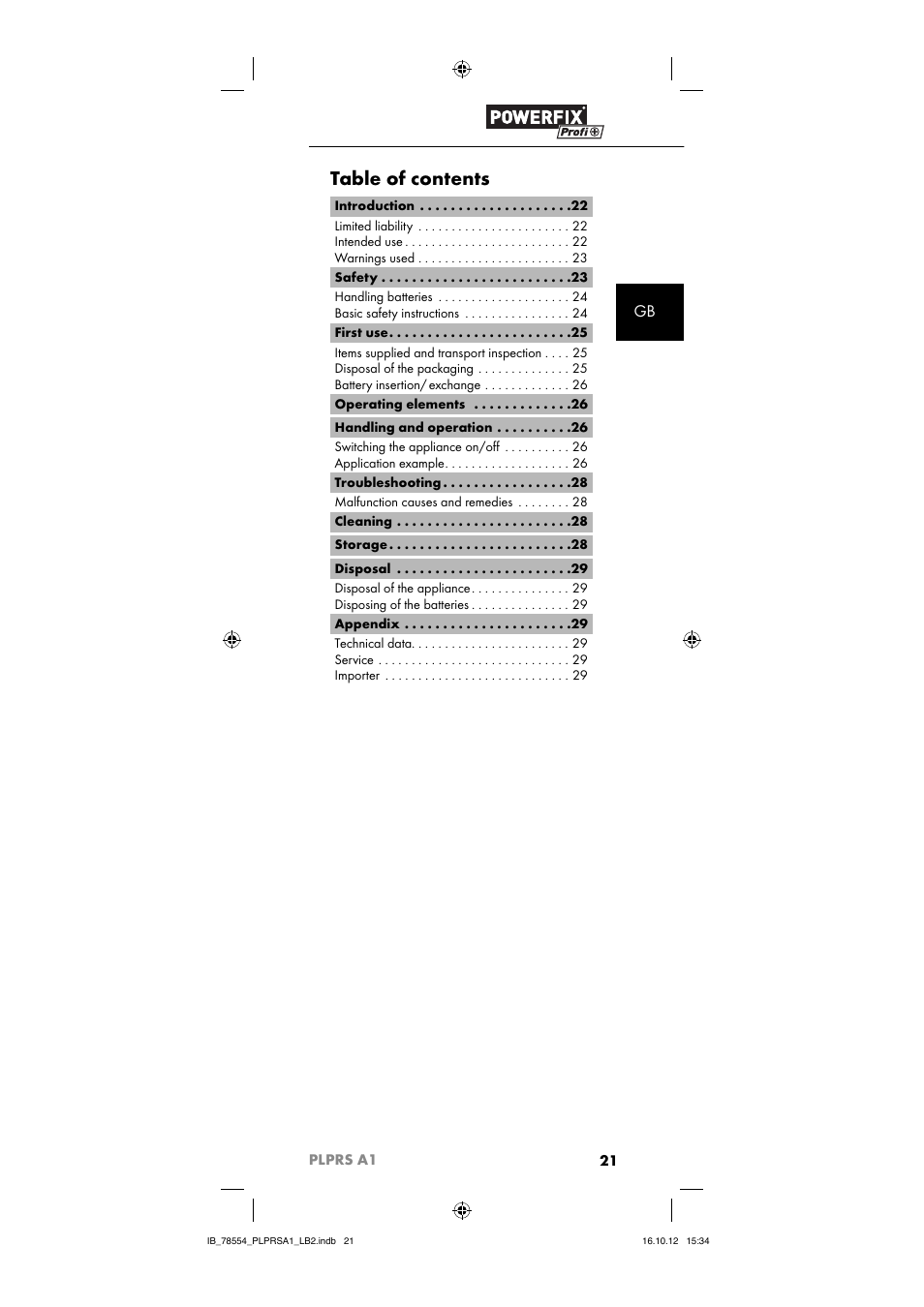 Powerfix PLPRS A1 User Manual | Page 24 / 33