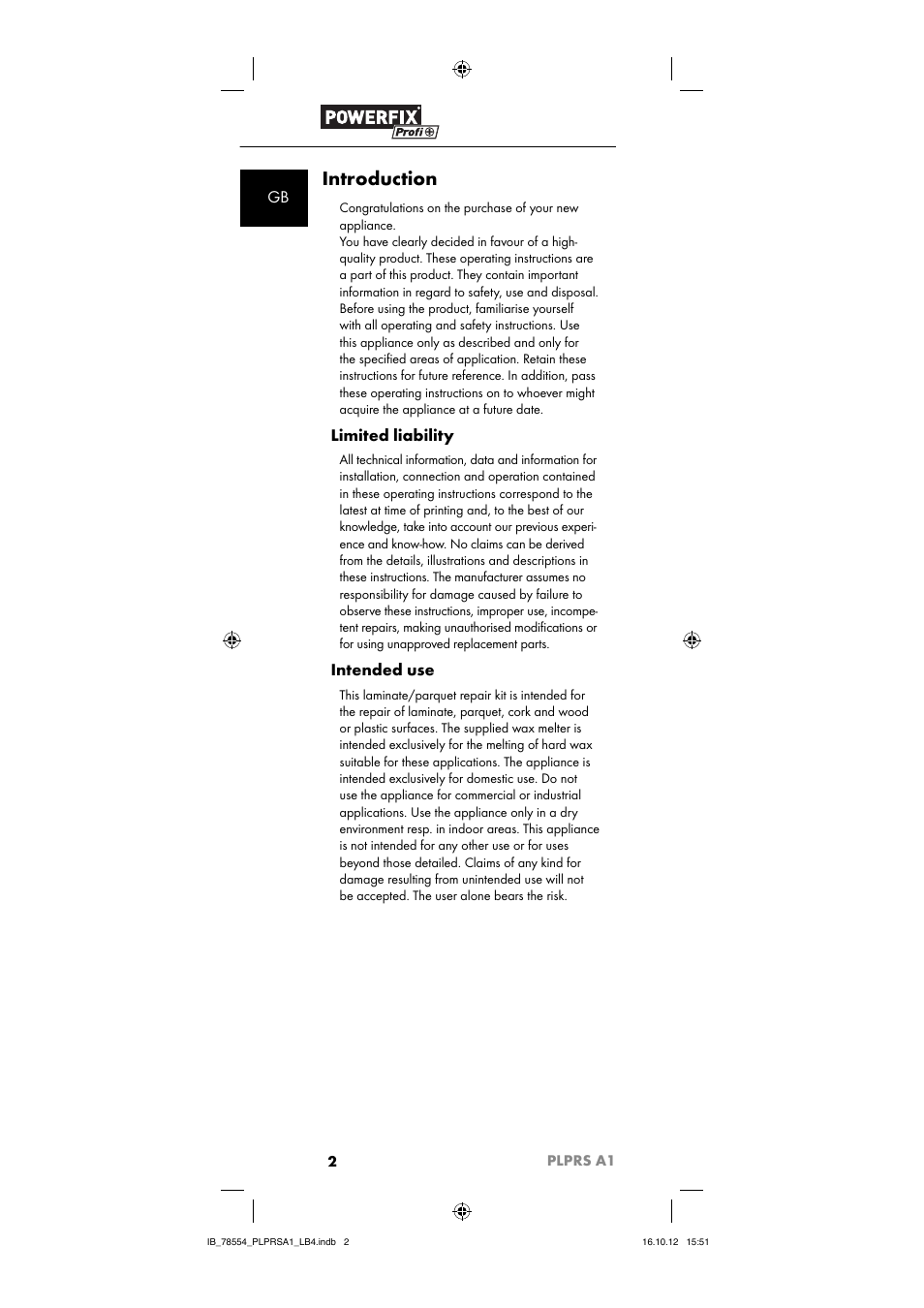 Introduction, Limited liability, Intended use | Powerfix PLPRS A1 User Manual | Page 5 / 64
