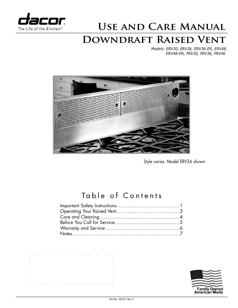 Dacor PRV46 User Manual | 12 pages