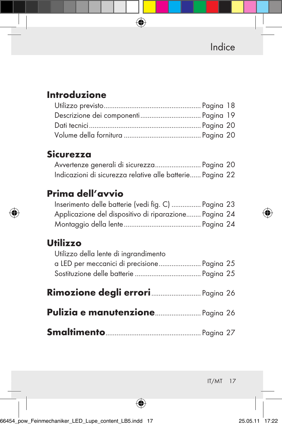 Indice, Introduzione, Sicurezza | Prima dell’avvio, Utilizzo, Rimozione degli errori, Pulizia e manutenzione, Smaltimento | Powerfix Z30225 User Manual | Page 19 / 66