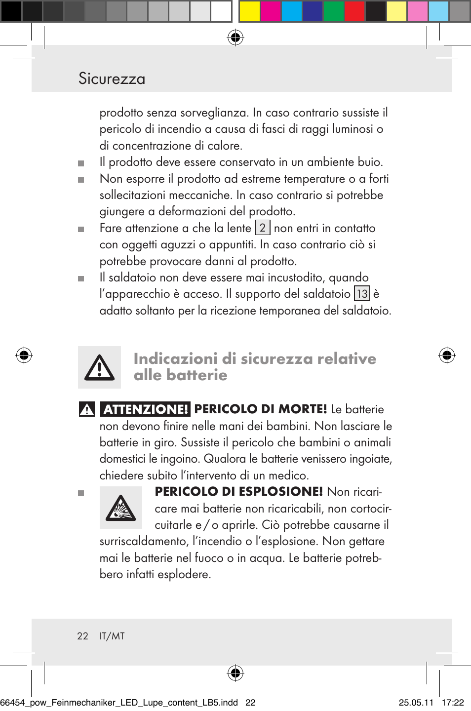 Sicurezza, Indicazioni di sicurezza relative alle batterie | Powerfix Z30225 User Manual | Page 24 / 66