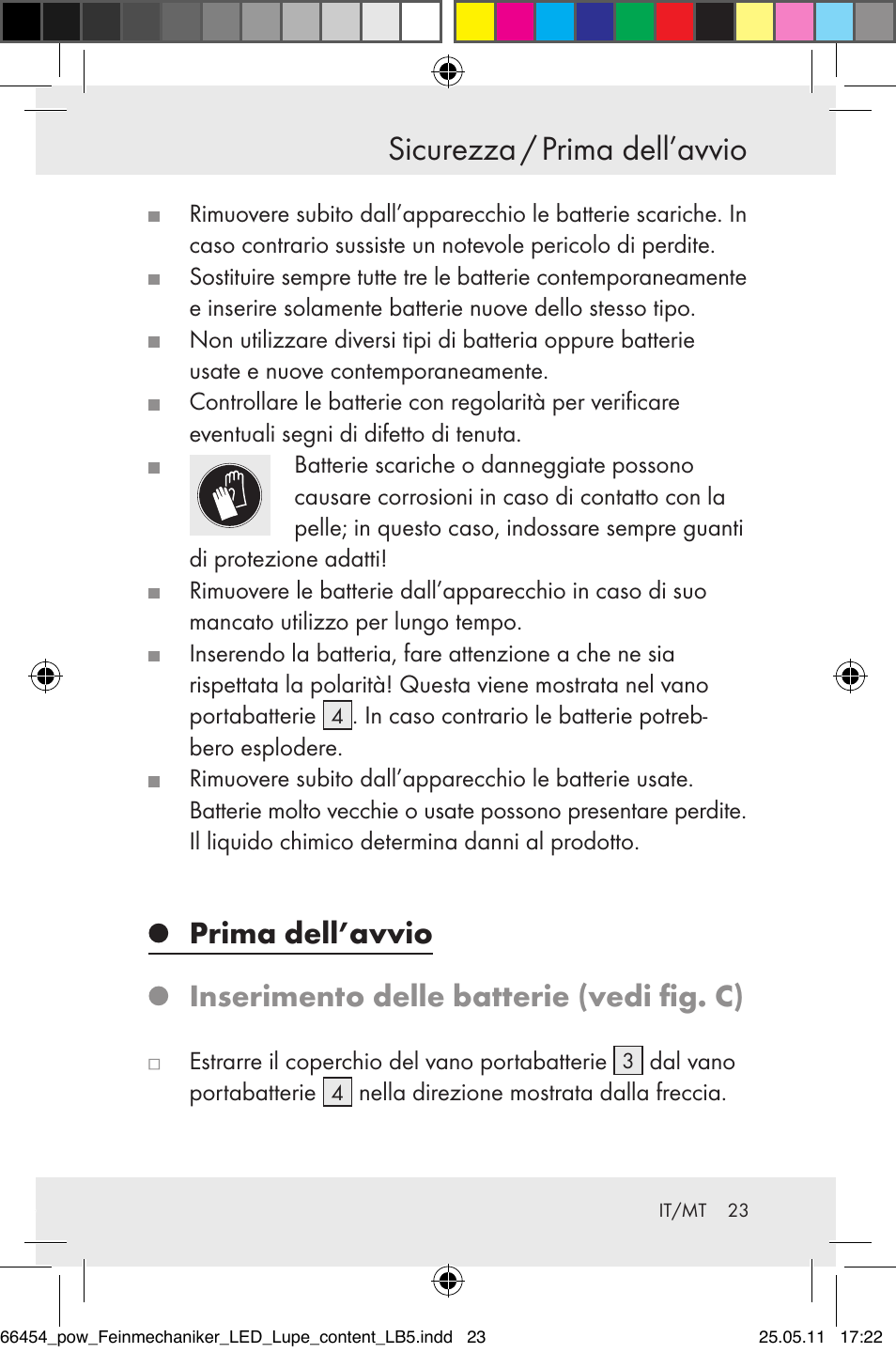 Sicurezza / prima dell’avvio, Prima dell’avvio, Inserimento delle batterie (vedi fig. c) | Powerfix Z30225 User Manual | Page 25 / 66