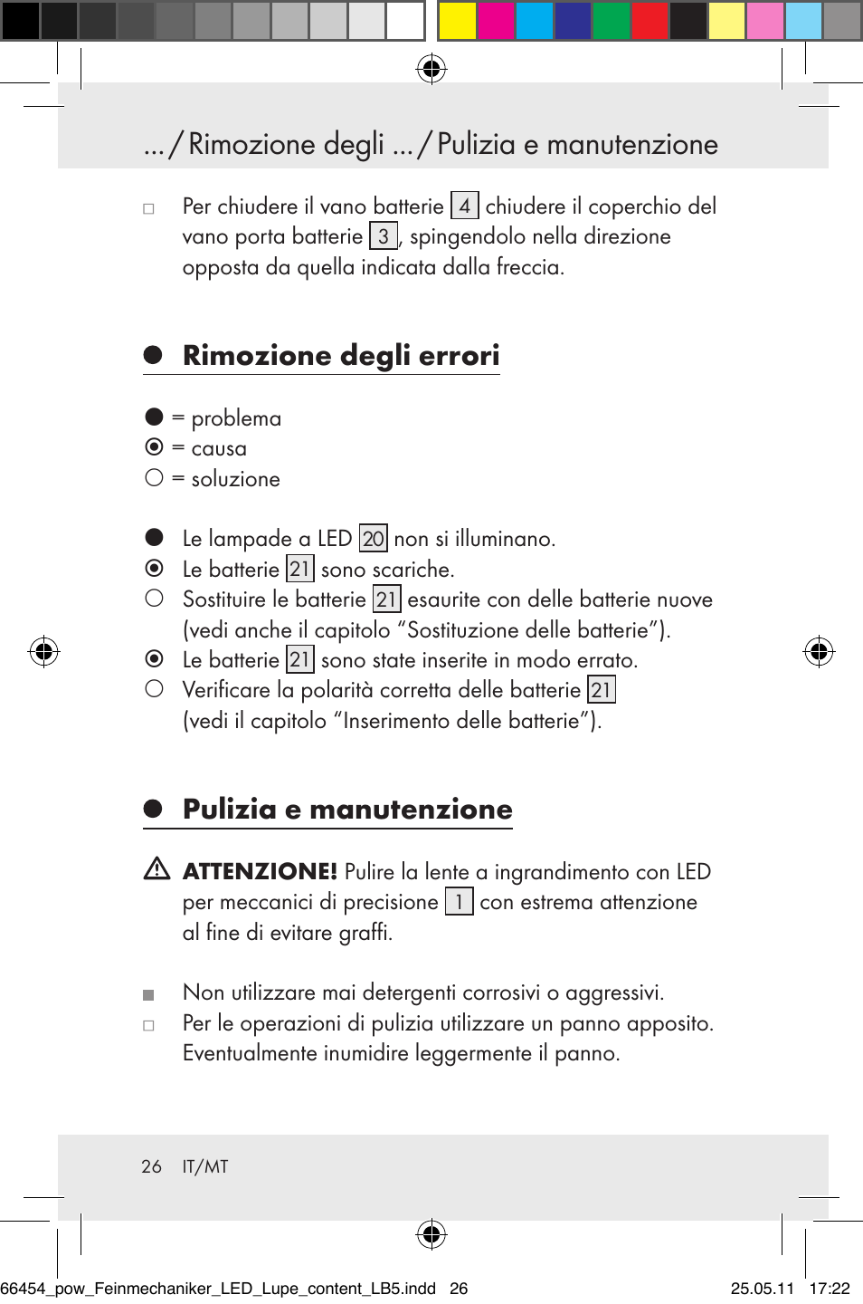 Rimozione degli ... / pulizia e manutenzione, Rimozione degli errori, Pulizia e manutenzione | Powerfix Z30225 User Manual | Page 28 / 66