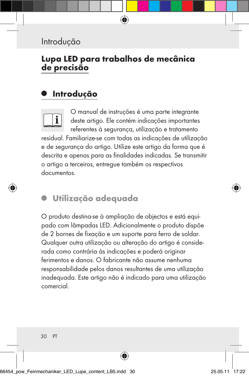 Introdução, Lupa led para trabalhos de mecânica de precisão, Utilização adequada | Powerfix Z30225 User Manual | Page 32 / 66