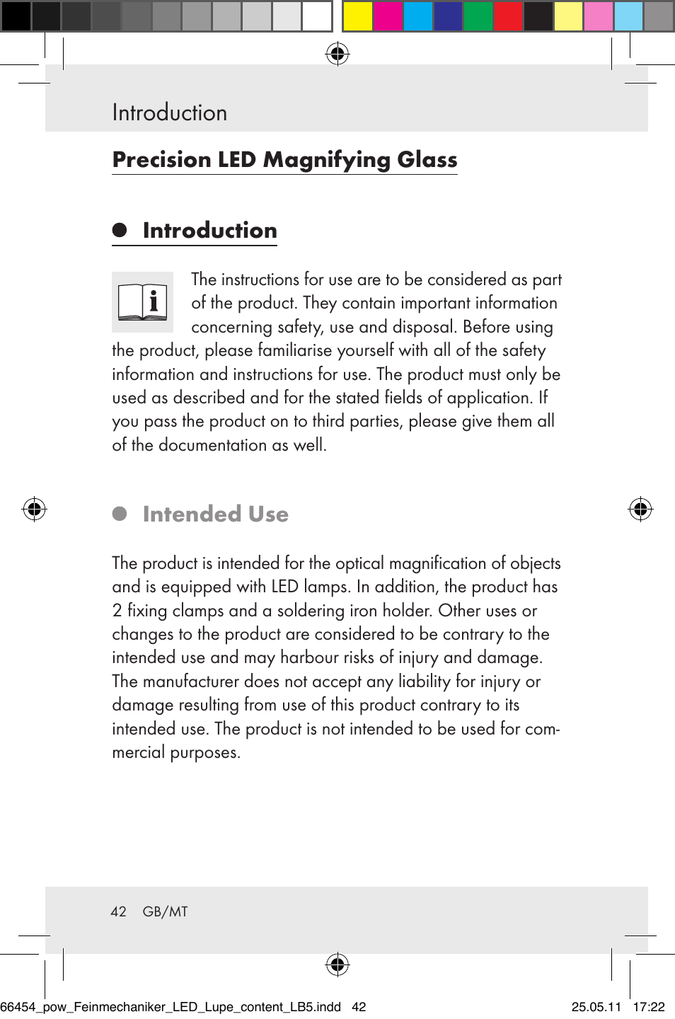 Introduction, Precision led magnifying glass, Intended use | Powerfix Z30225 User Manual | Page 44 / 66