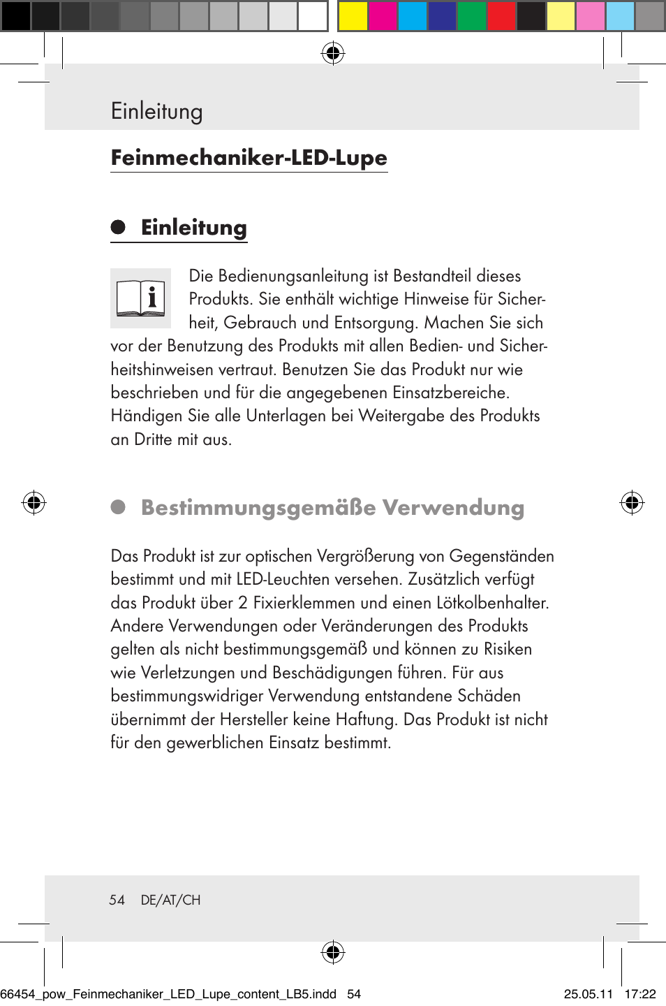 Einleitung, Feinmechaniker-led-lupe, Bestimmungsgemäße verwendung | Powerfix Z30225 User Manual | Page 56 / 66