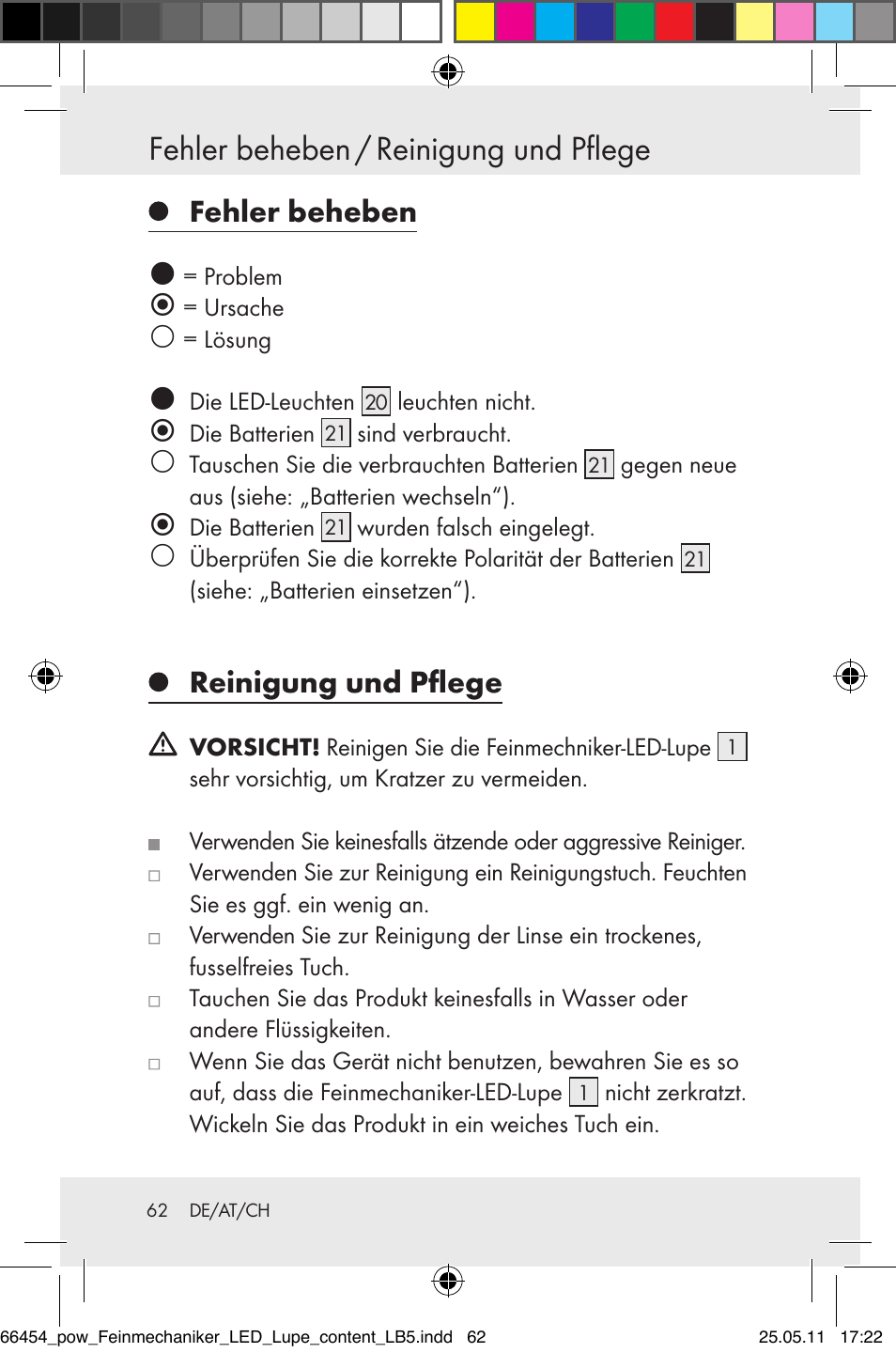 Fehler beheben / reinigung und pflege, Fehler beheben, Reinigung und pflege | Powerfix Z30225 User Manual | Page 64 / 66