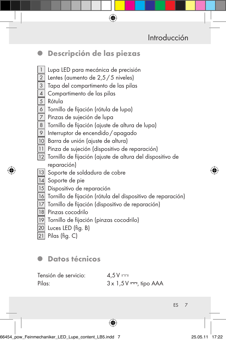 Introducción, Descripción de las piezas, Datos técnicos | Powerfix Z30225 User Manual | Page 9 / 66