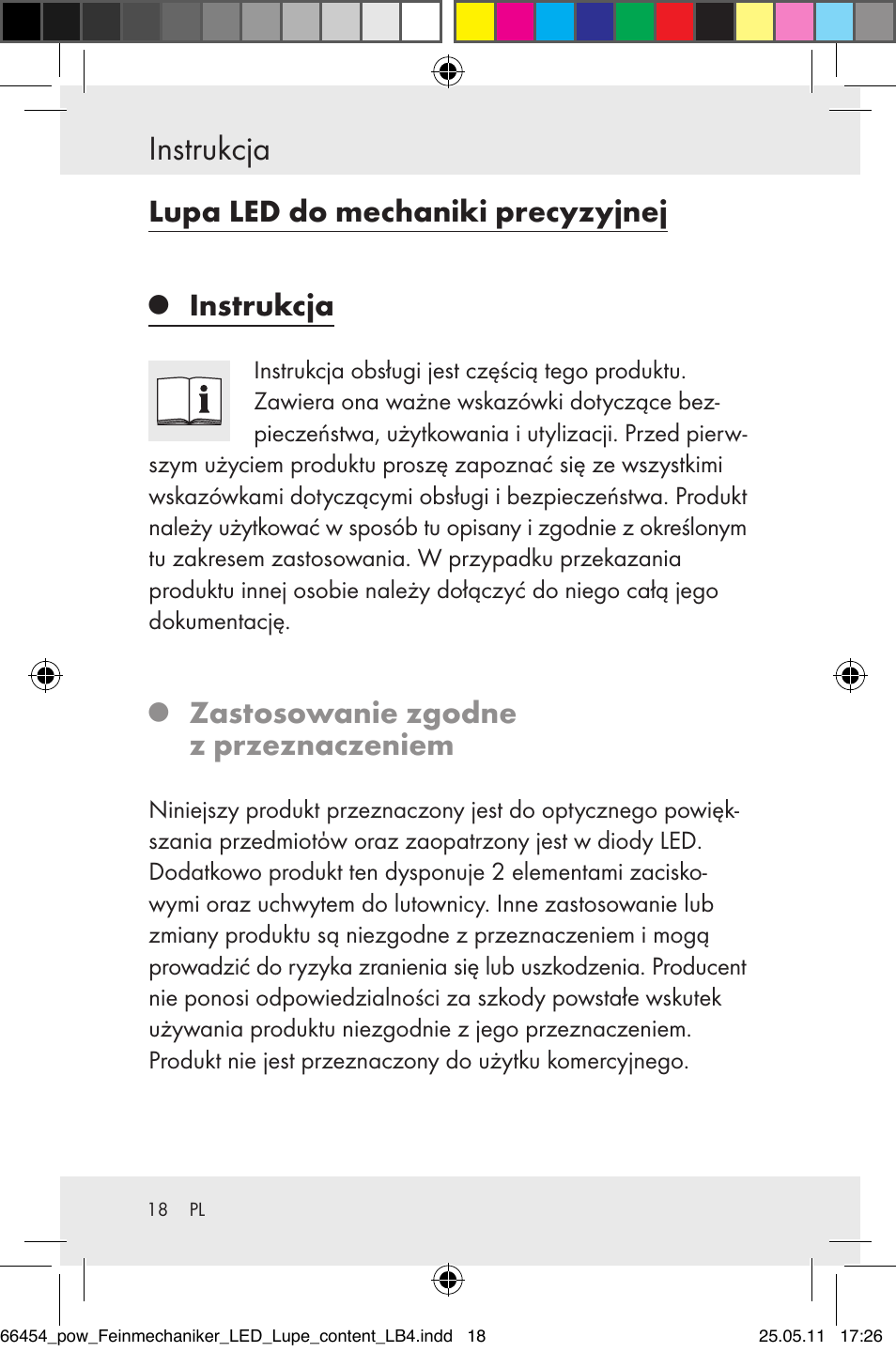 Instrukcja, Lupa led do mechaniki precyzyjnej, Zastosowanie zgodne z przeznaczeniem | Powerfix Z30225 User Manual | Page 20 / 92