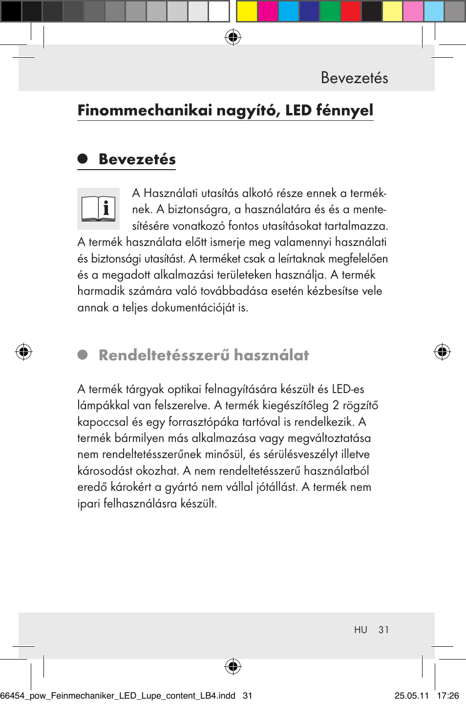 Bevezetés, Finommechanikai nagyító, led fénnyel, Rendeltetésszerű használat | Powerfix Z30225 User Manual | Page 33 / 92