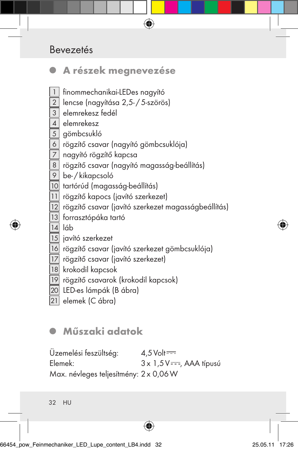 Bevezetés, A részek megnevezése, Műszaki adatok | Powerfix Z30225 User Manual | Page 34 / 92