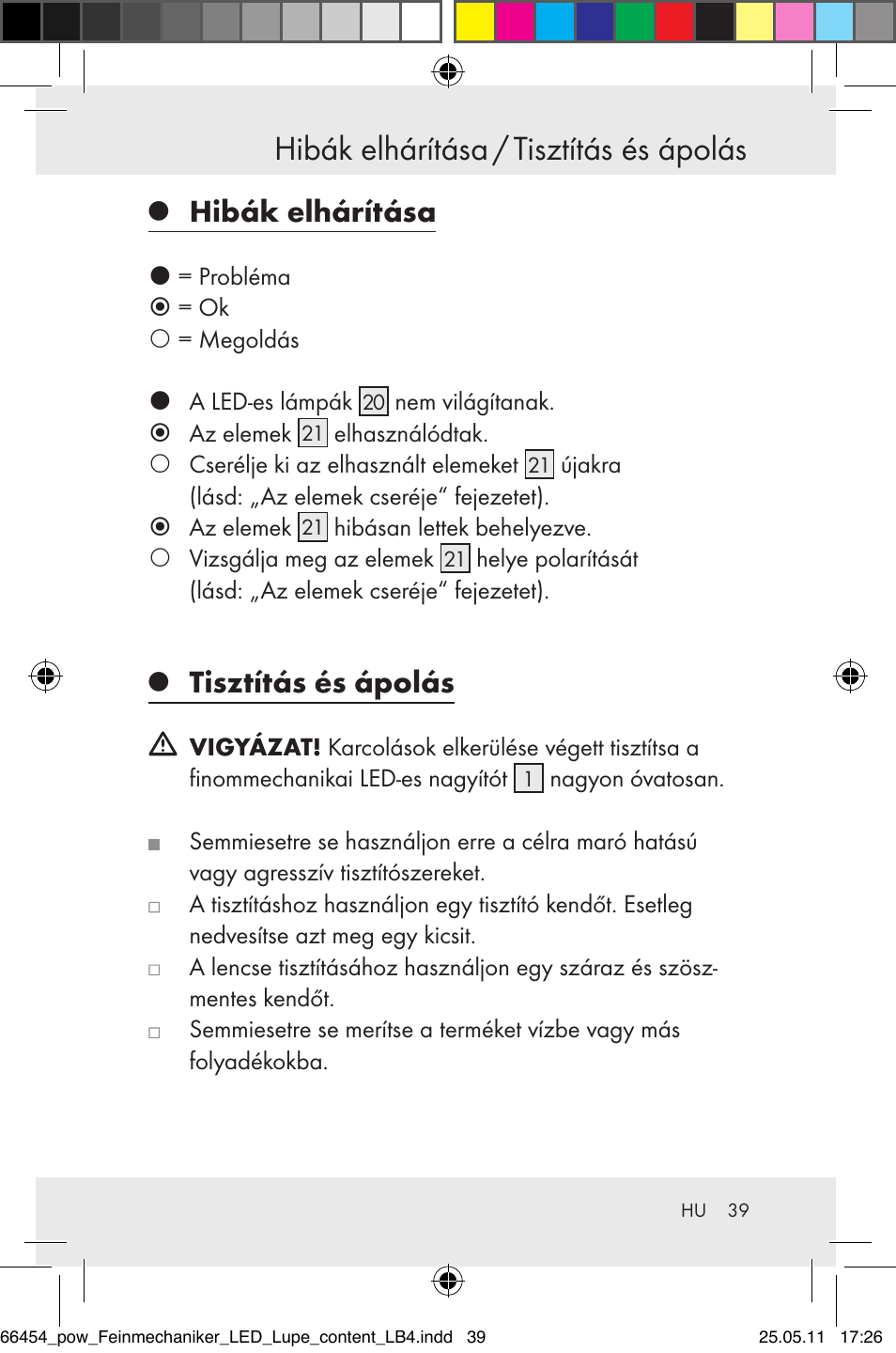 Hibák elhárítása / tisztítás és ápolás, Hibák elhárítása, Tisztítás és ápolás | Powerfix Z30225 User Manual | Page 41 / 92