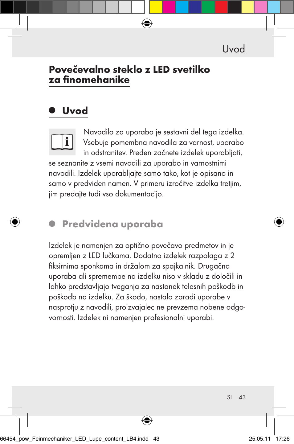 Uvod, Povečevalno steklo z led svetilko za finomehanike, Predvidena uporaba | Powerfix Z30225 User Manual | Page 45 / 92