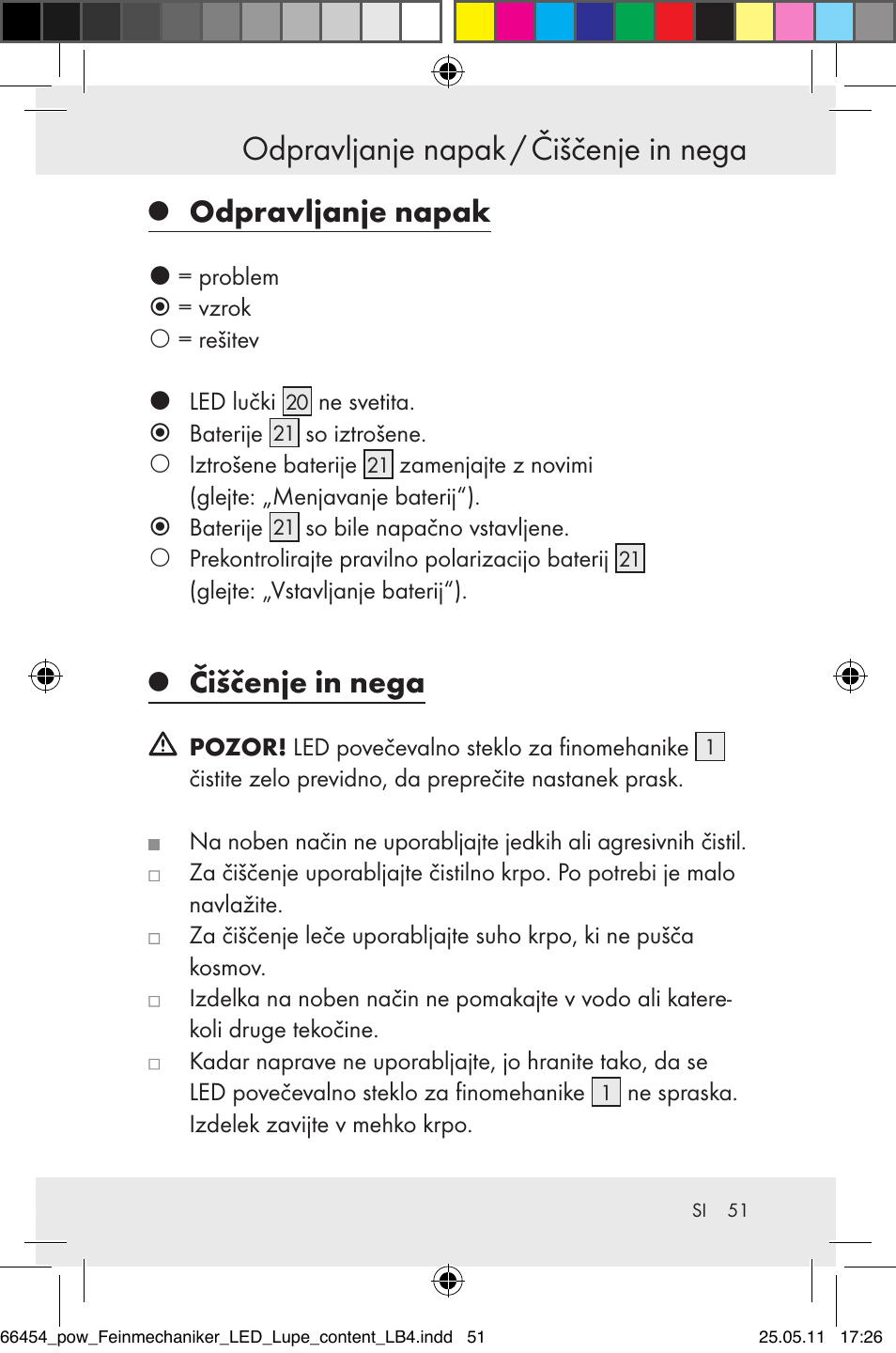 Odpravljanje napak / čiščenje in nega, Odpravljanje napak, Čiščenje in nega | Powerfix Z30225 User Manual | Page 53 / 92