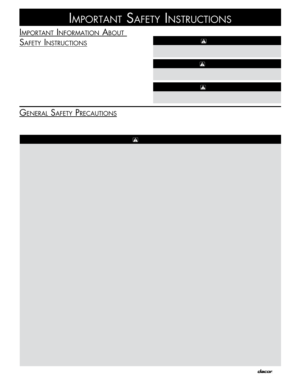 Mportant, Afety, Nstructions | Dacor MW User Manual | Page 3 / 12