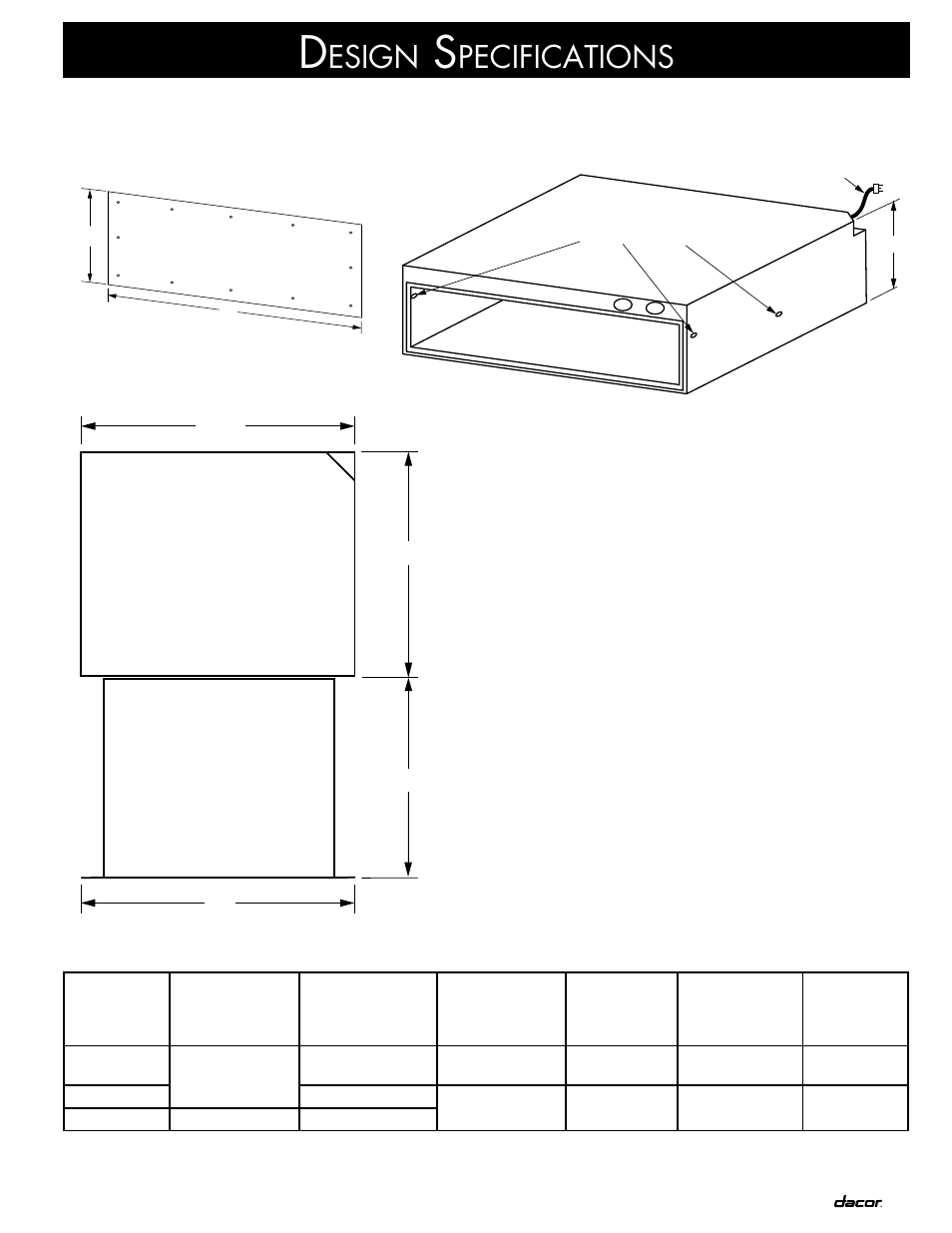 Esign, Pecifications | Dacor MW User Manual | Page 5 / 12