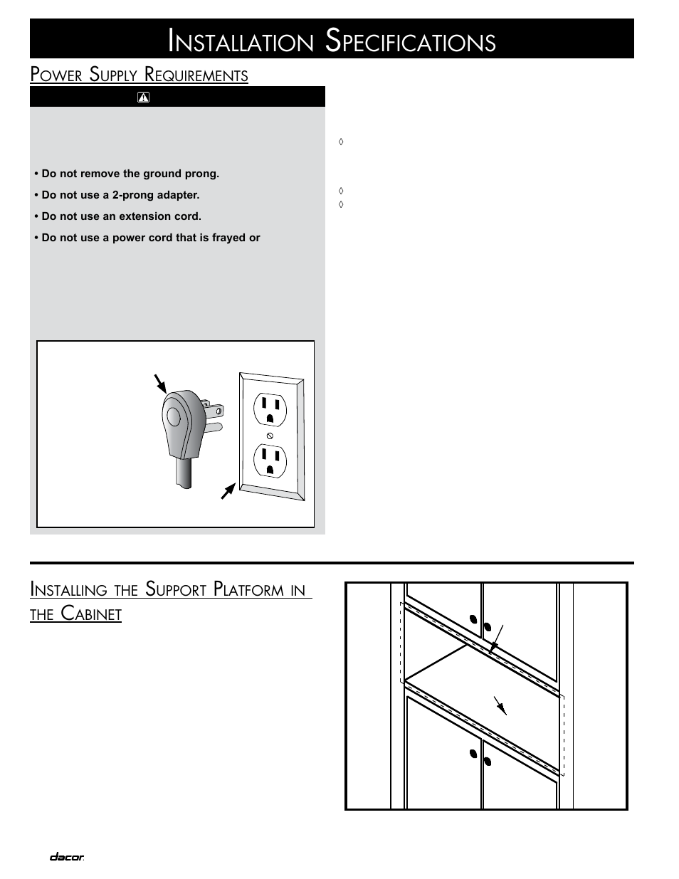 Nstallation, Pecifications | Dacor MW User Manual | Page 8 / 12