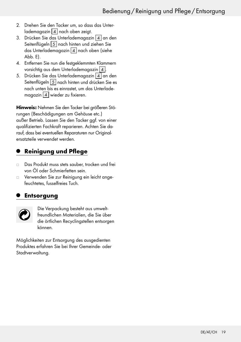 Bedienung / reinigung und pflege / entsorgung, Reinigung und pflege, Entsorgung | Powerfix  Z16531 User Manual | Page 21 / 21