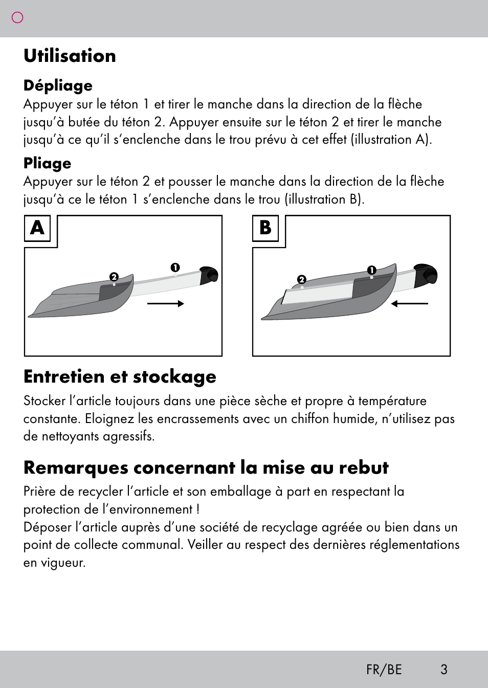 Utilisation, Entretien et stockage, Remarques concernant la mise au rebut | Powerfix Extendable Compact Shovel User Manual | Page 3 / 16