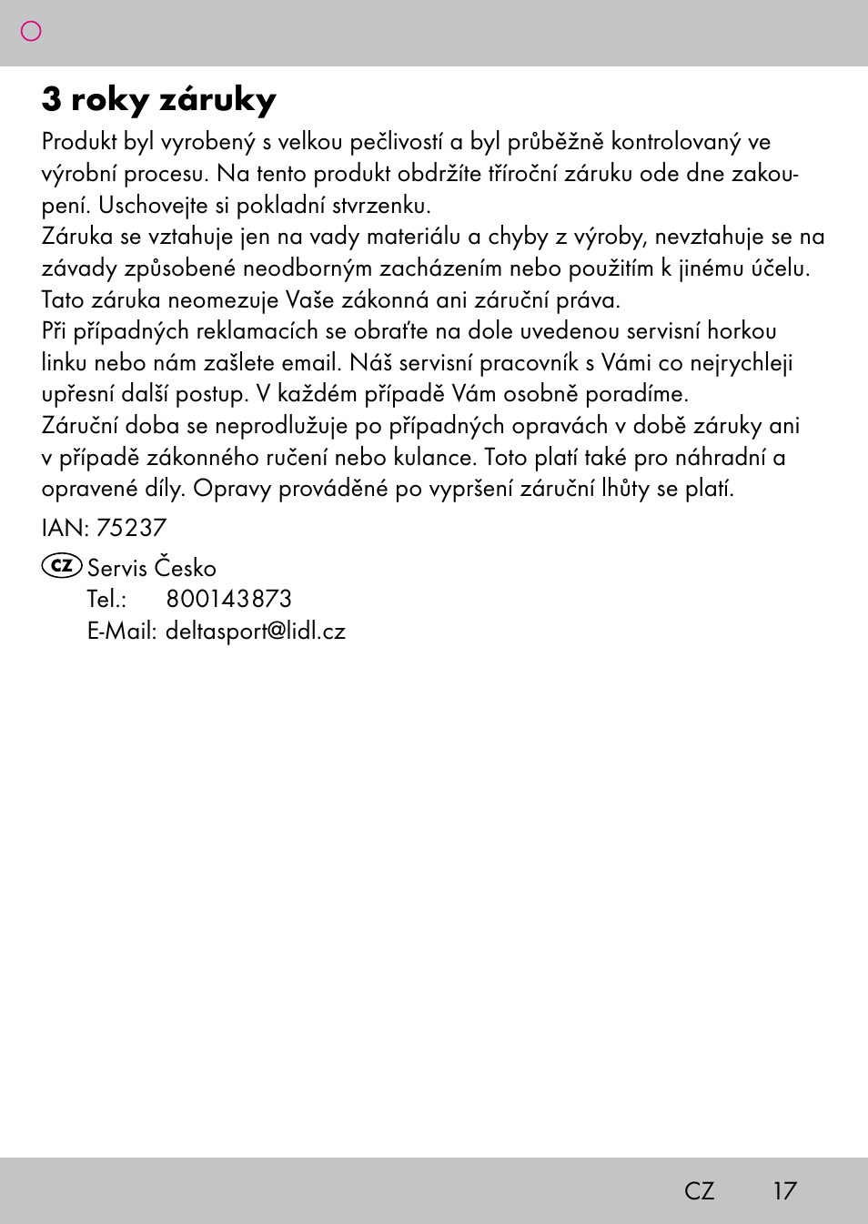 3 roky záruky | Powerfix Extendable Compact Shovel User Manual | Page 17 / 24