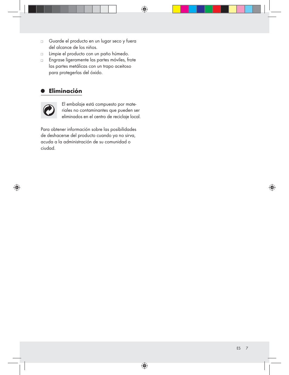 Eliminación | Powerfix Z31280 User Manual | Page 7 / 19