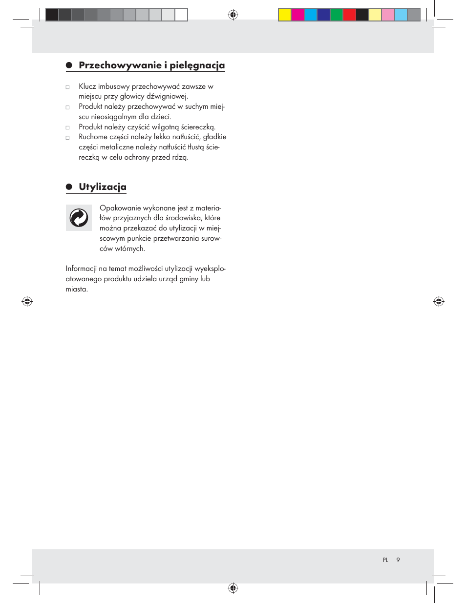 Przechowywanie i pielęgnacja, Utylizacja | Powerfix Z31280 User Manual | Page 9 / 23