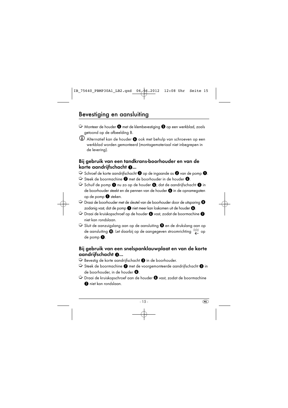 Bevestiging en aansluiting | Powerfix PBMP 30 A1 User Manual | Page 18 / 44