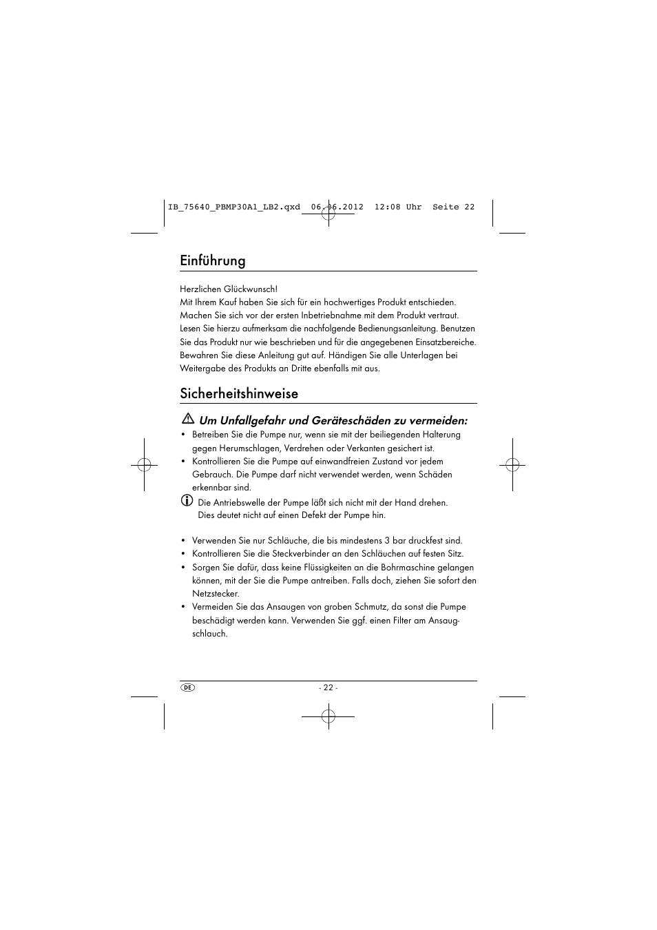 Einführung, Sicherheitshinweise, Um unfallgefahr und geräteschäden zu vermeiden | Powerfix PBMP 30 A1 User Manual | Page 25 / 44
