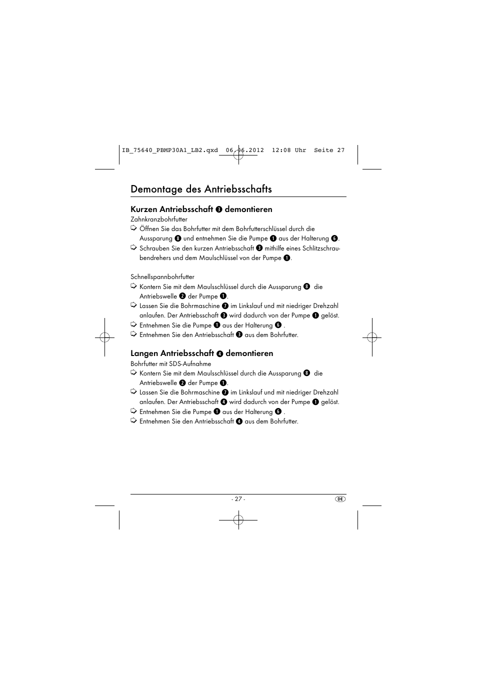 Demontage des antriebsschafts | Powerfix PBMP 30 A1 User Manual | Page 30 / 44