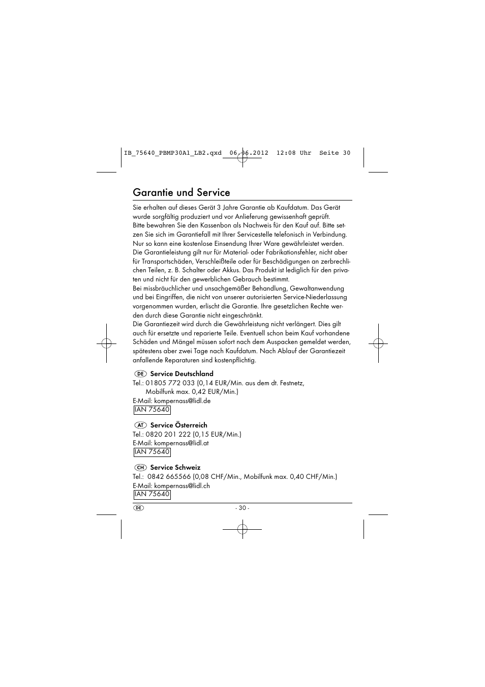 Garantie und service | Powerfix PBMP 30 A1 User Manual | Page 33 / 44