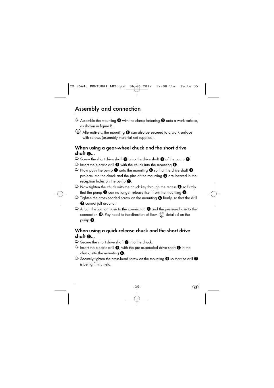 Assembly and connection | Powerfix PBMP 30 A1 User Manual | Page 38 / 44