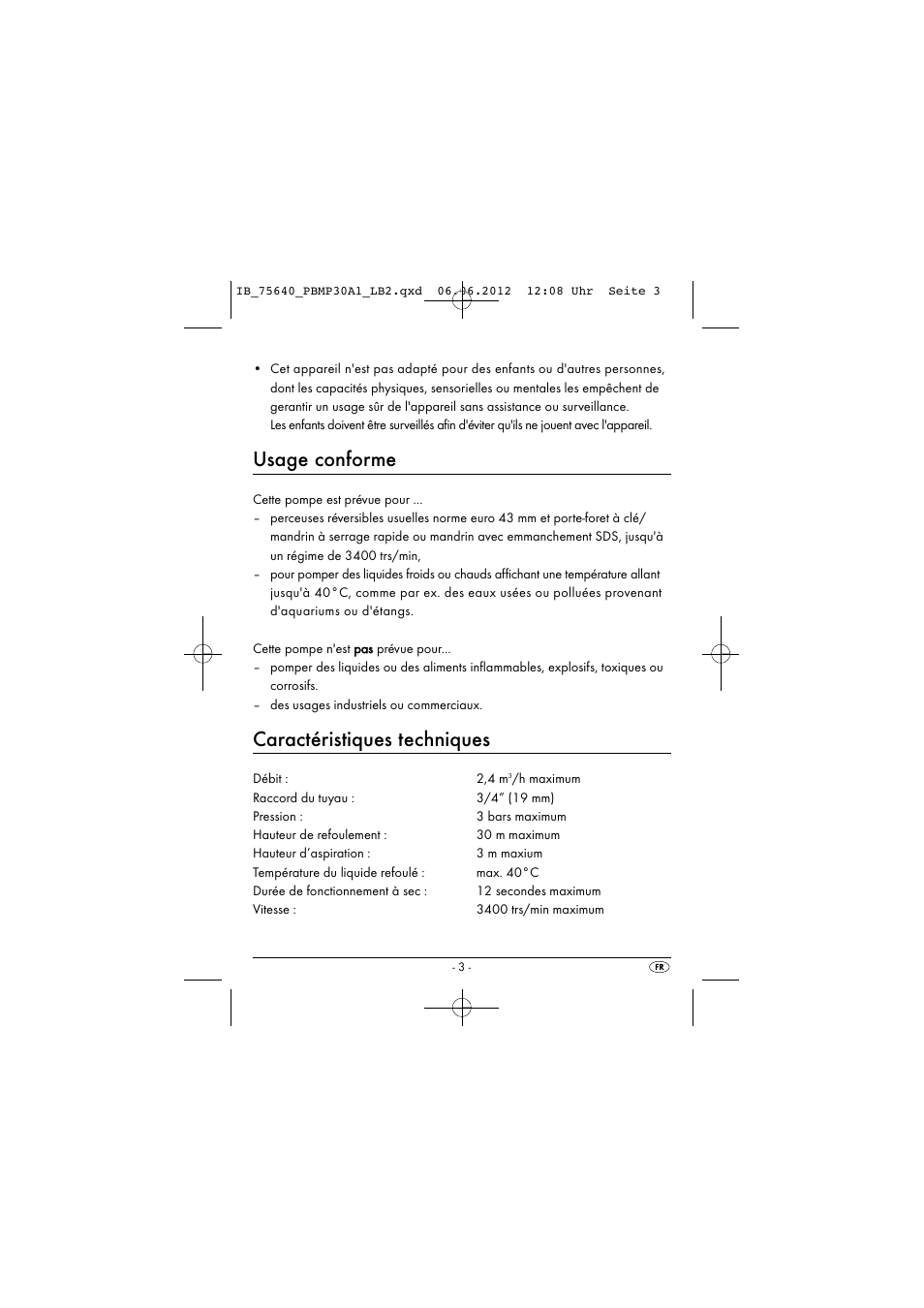 Usage conforme, Caractéristiques techniques | Powerfix PBMP 30 A1 User Manual | Page 6 / 44