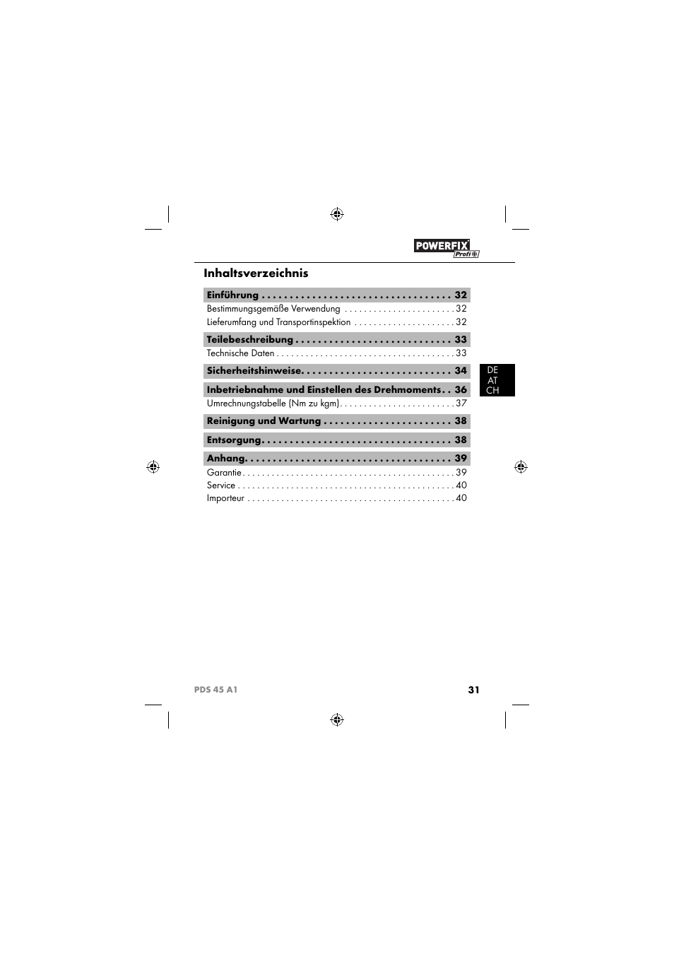 Powerfix PDS 45 A1 User Manual | Page 34 / 44