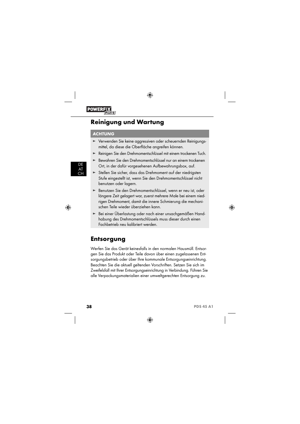 Reinigung und wartung, Entsorgung | Powerfix PDS 45 A1 User Manual | Page 41 / 44