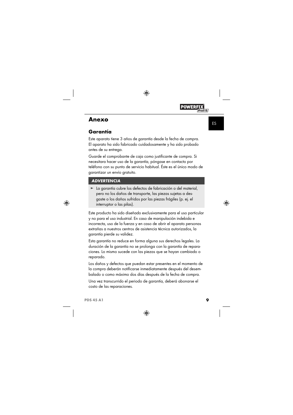 Anexo, Garantía | Powerfix PDS 45 A1 User Manual | Page 12 / 34